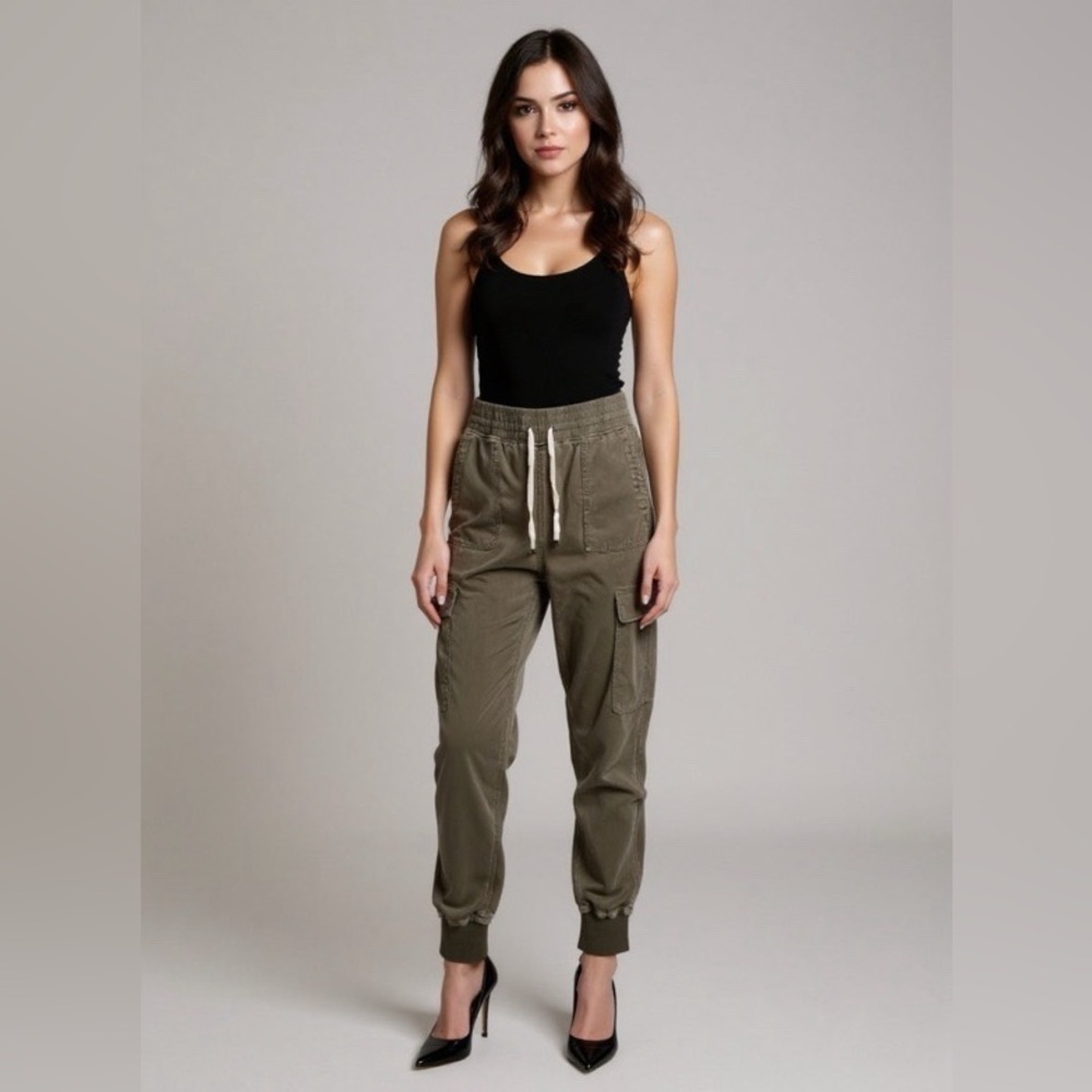 ZARA Midi Rise Cargo Cotton Jogger Pants Military Green Sz XS
